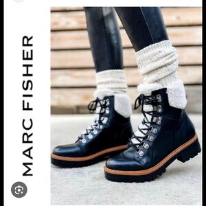 Marc Fisher Black Lace Up Boots with shearling accents